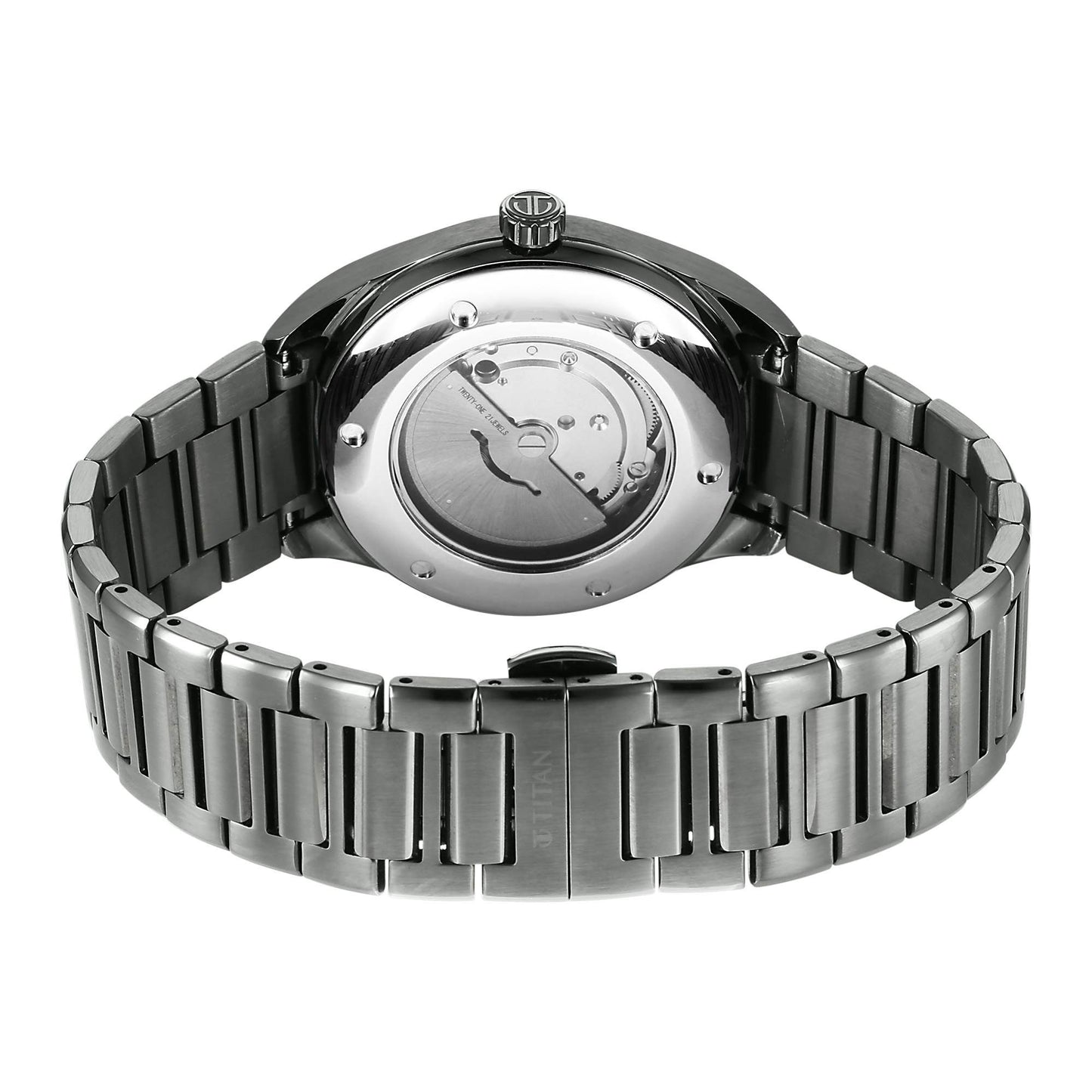 Titan Stellar Starlight Analog with Concealed Automatic and Violet Dial Dark Gun Stainless Steel Strap Watch for Men