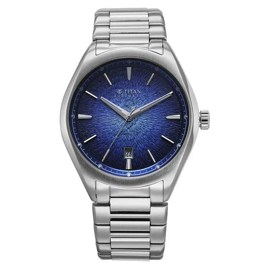 Titan Stellar Starlight Analog with Concealed Automatic and Blue Dial Silver Stainless Steel Strap Watch for Men