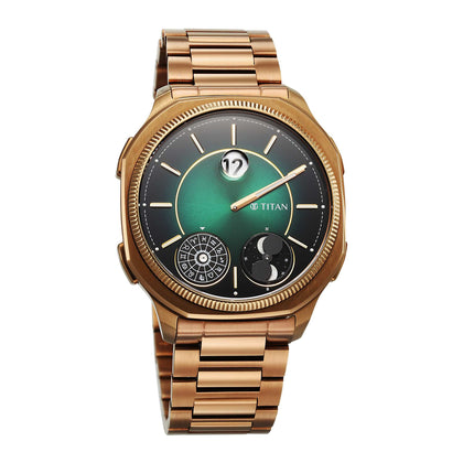 Titan Stellar Jumping Hour Micromotors Zodiac Analog with Dual Moonphase and Green Dial IP Bronze Stainless Steel Watch for Men