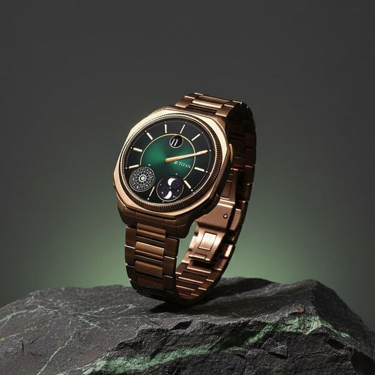 Titan Stellar Jumping Hour Micromotors Zodiac Analog with Dual Moonphase and Green Dial IP Bronze Stainless Steel Watch for Men