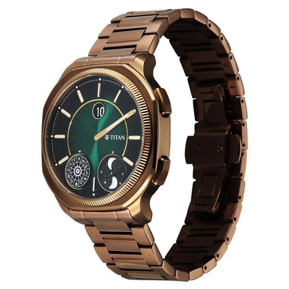 Titan Stellar Jumping Hour Micromotors Zodiac Analog with Dual Moonphase and Green Dial IP Bronze Stainless Steel Watch for Men