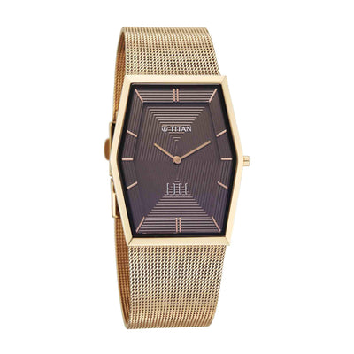 Titan Edge Brown Special Dial Gold Stainless Steel Strap Analog Watch for Men