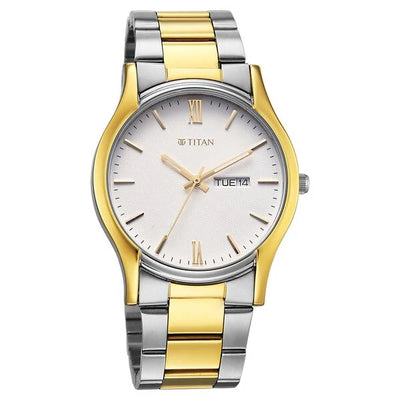 Titan Silver Dial Two Toned Metal Strap Analog with Day Date Watch for Men