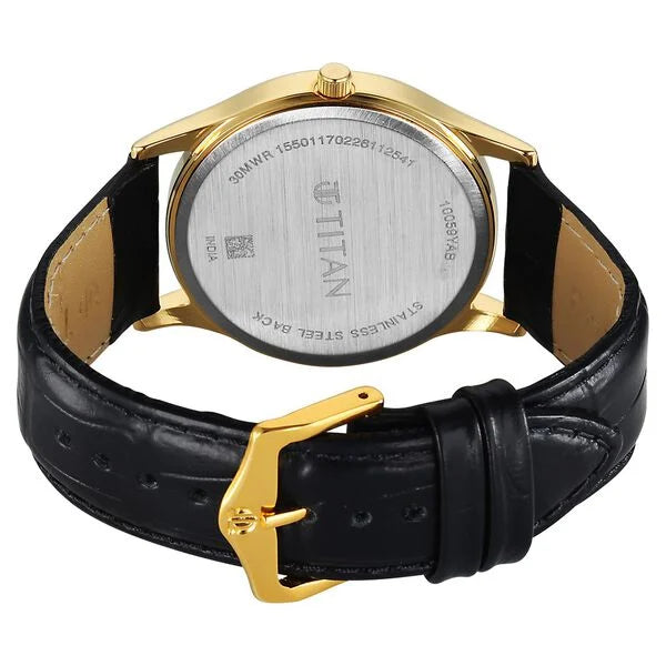 Titan Black Dial Leather Strap Analog with Day Date Watch for Men