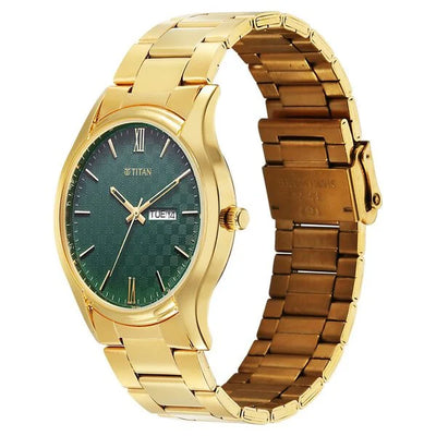 Titan Green Dial Gold Metal Strap Analog with Day Date Watch for Men