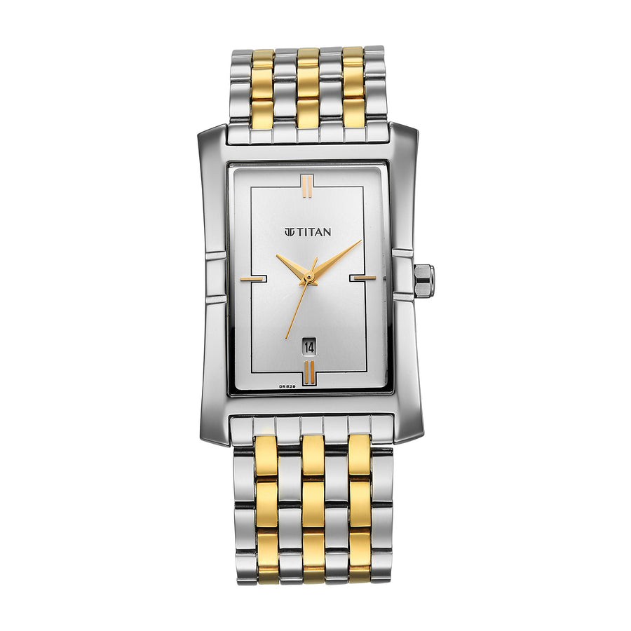 Titan Silver Special Dial Dual Color Stainless Steel Strap Analog with Date Watch for Men