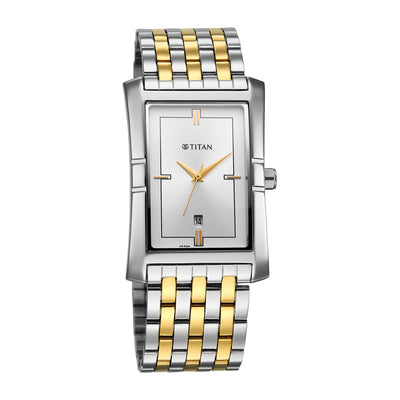 Titan Silver Special Dial Dual Color Stainless Steel Strap Analog with Date Watch for Men