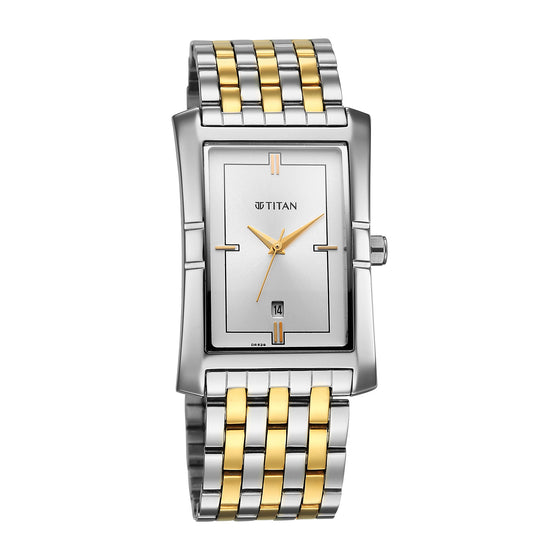 Titan Quartz Silver Dial Stainless Steel Strap Watch For Gents