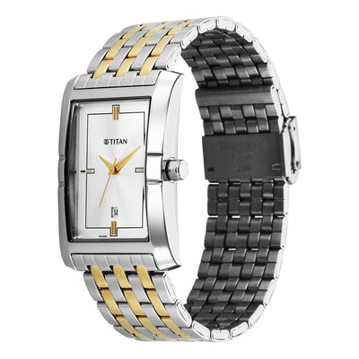 Titan Silver Special Dial Dual Color Stainless Steel Strap Analog with Date Watch for Men