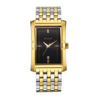 Titan Black Shaped Dial Two Toned Stainless Steel Strap Analog Watch for Men