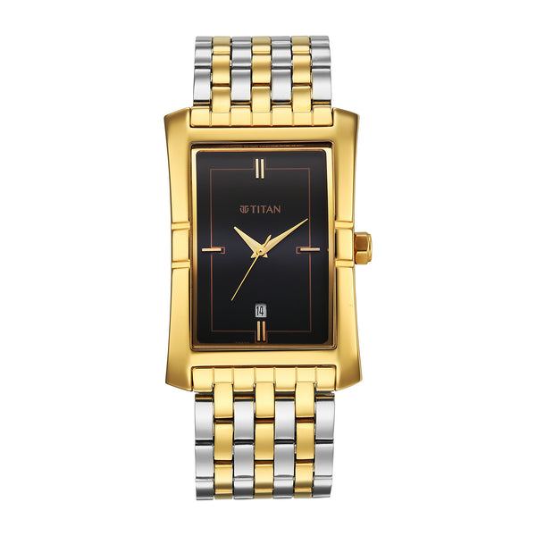 Titan Black Shaped Dial Two Toned Stainless Steel Strap Analog Watch for Men