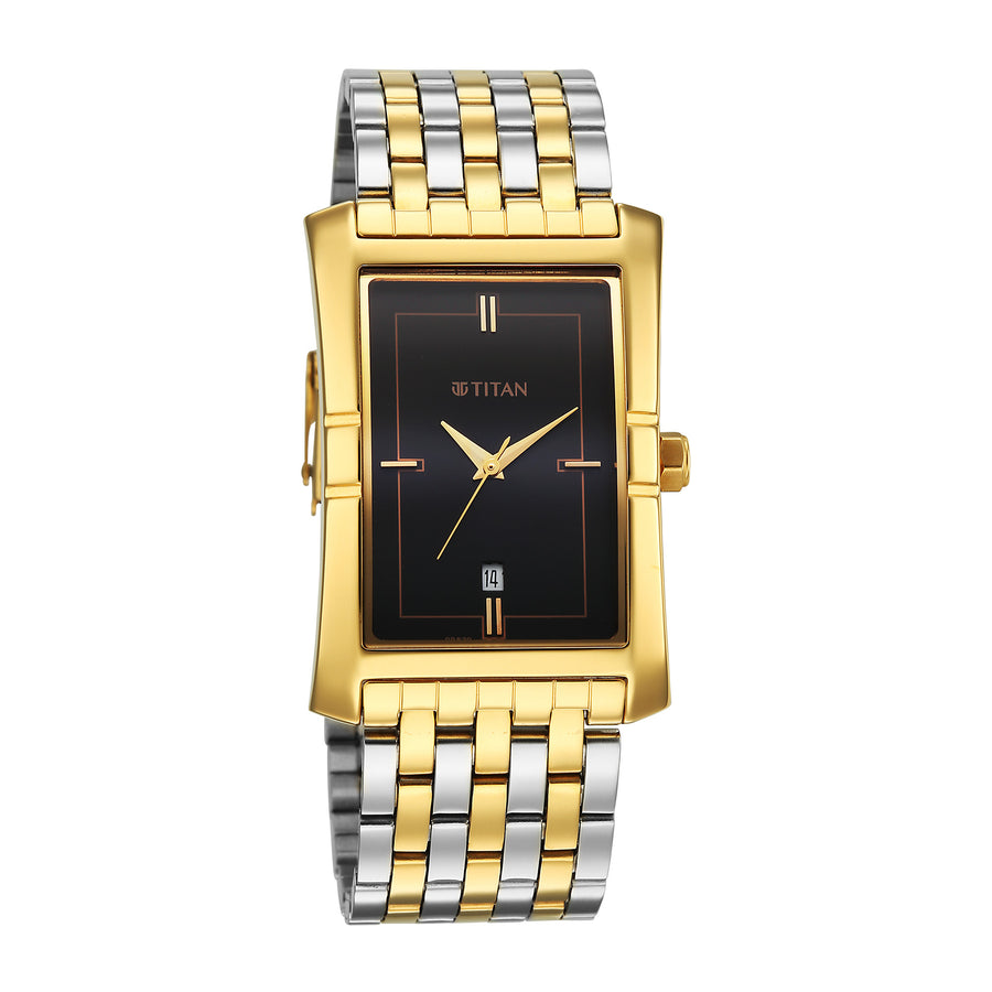Titan Black Shaped Dial Two Toned Stainless Steel Strap Analog Watch for Men
