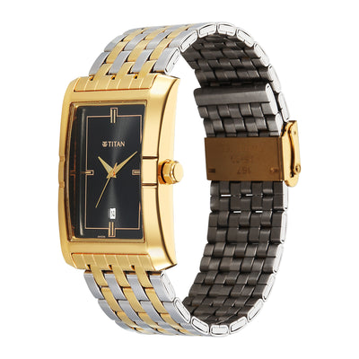 Titan Black Shaped Dial Two Toned Stainless Steel Strap Analog Watch for Men