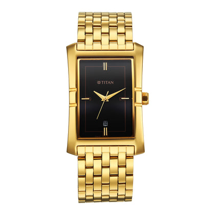 Titan Quartz Black Dial Stainless Steel Strap Watch For Gents