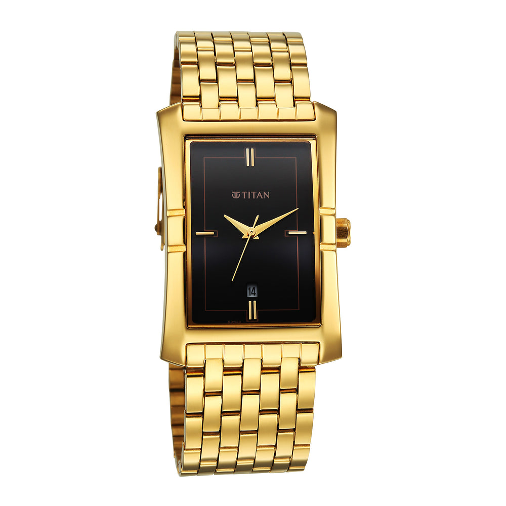 Titan Quartz Black Dial Stainless Steel Strap Watch For Gents
