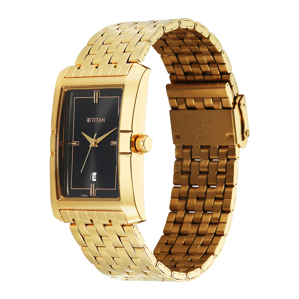 Titan Quartz Black Dial Stainless Steel Strap Watch For Gents