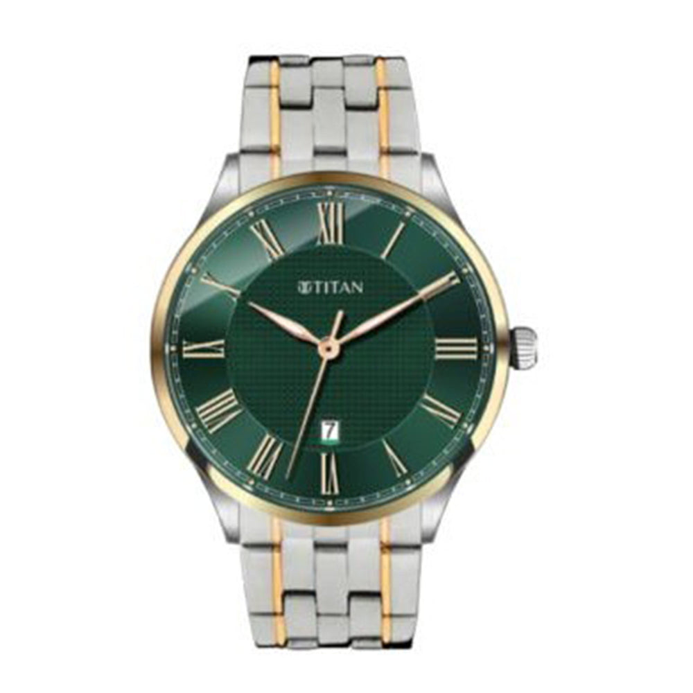 Titan Green Dial Two Toned Stainless Steel Strap Analog Watch for Men