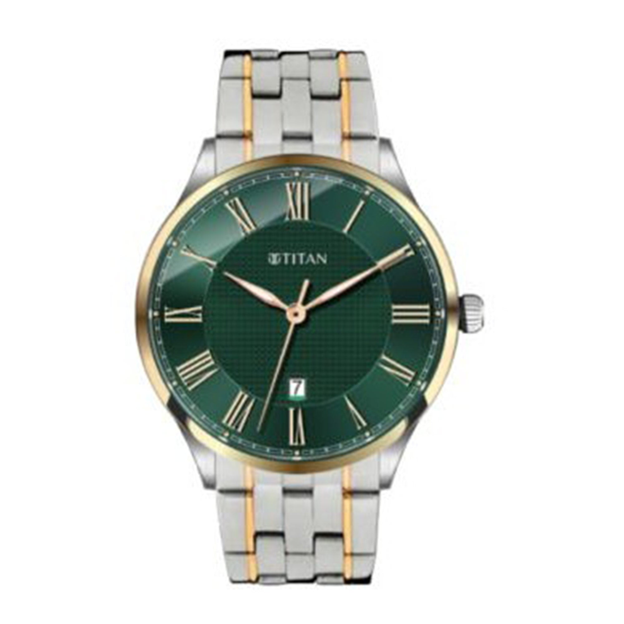 Titan Green Dial Two Toned Stainless Steel Strap Analog Watch for Men