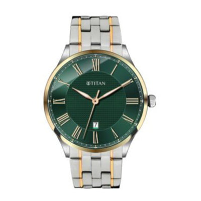 Titan Green Dial Two Toned Stainless Steel Strap Analog Watch for Men