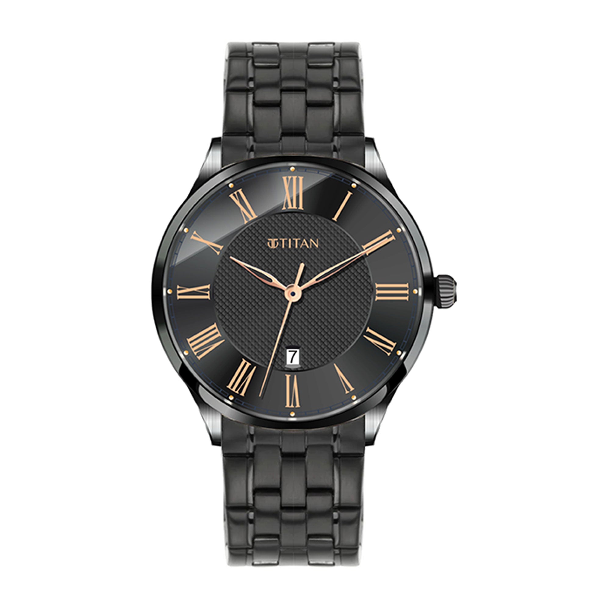 Titan Workwear Black Dial Stainless Steel Strap Analog with Date Watch for Men
