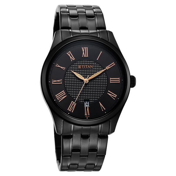 Titan Workwear Black Dial Stainless Steel Strap Analog with Date Watch for Men
