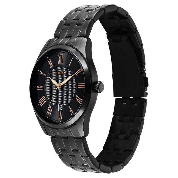 Titan Workwear Black Dial Stainless Steel Strap Analog with Date Watch for Men
