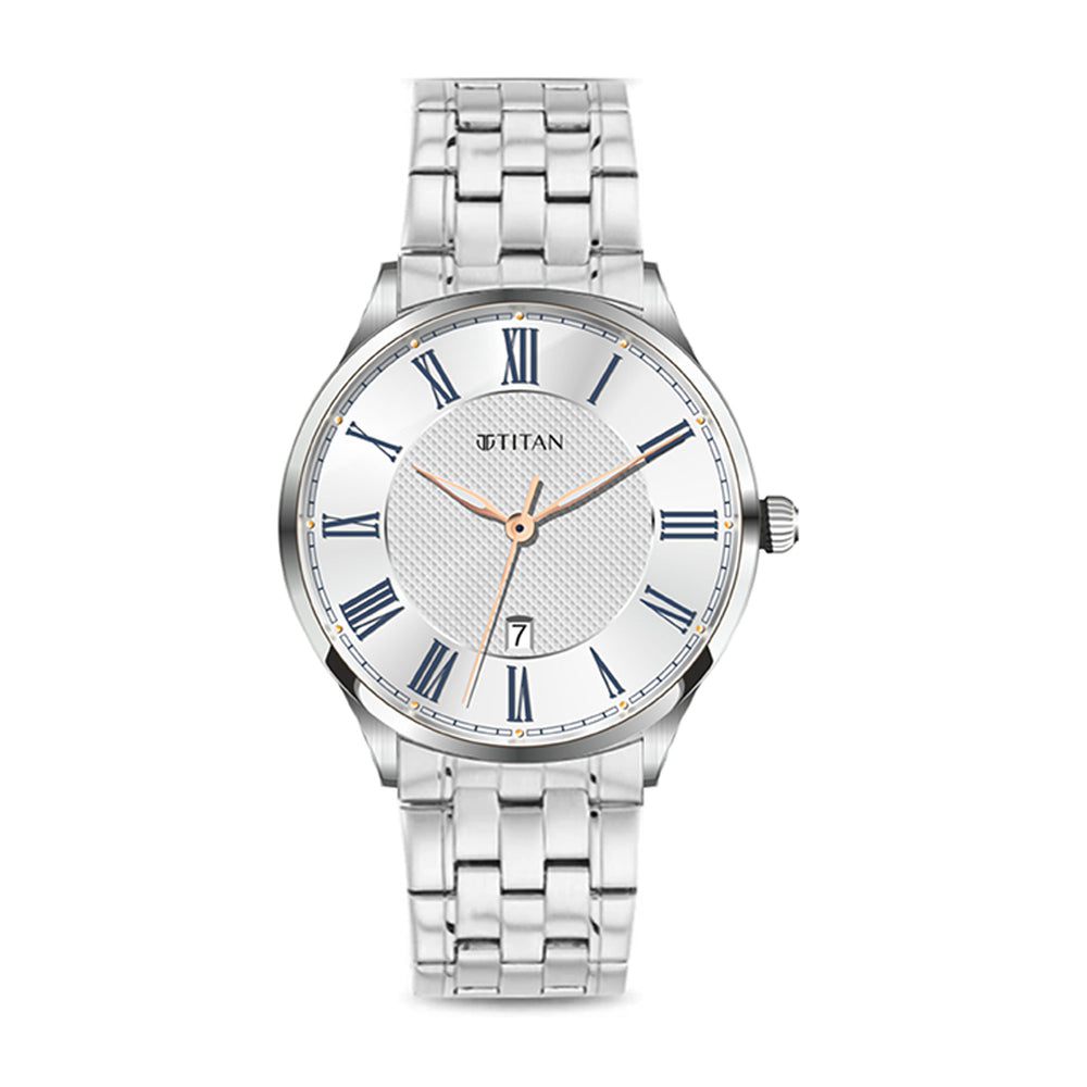 Titan Silver Dial Stainless Steel Strap Analog Watch for Men
