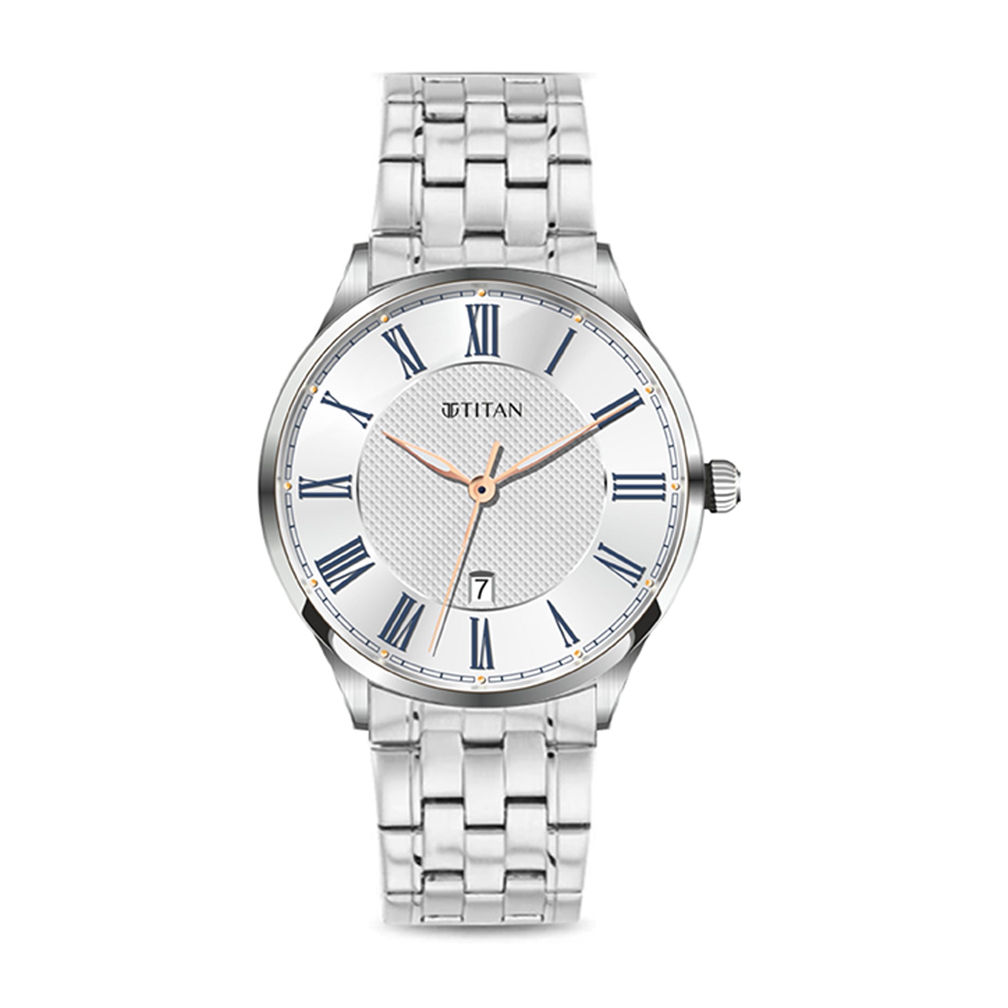 Titan Silver Dial Stainless Steel Strap Analog Watch for Men