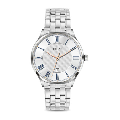 Titan Silver Dial Stainless Steel Strap Analog Watch for Men