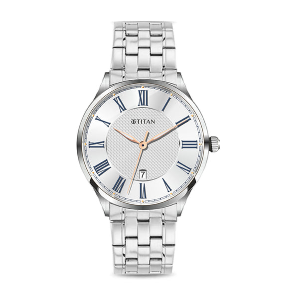 Titan Silver Dial Stainless Steel Strap Analog Watch for Men