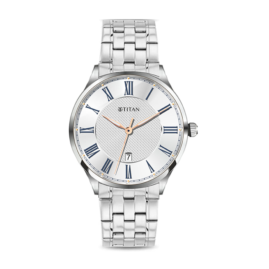 Titan Silver Dial Stainless Steel Strap Analog Watch for Men