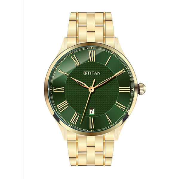Titan Green Dial Gold Stainless Steel Strap Analog Watch for Men