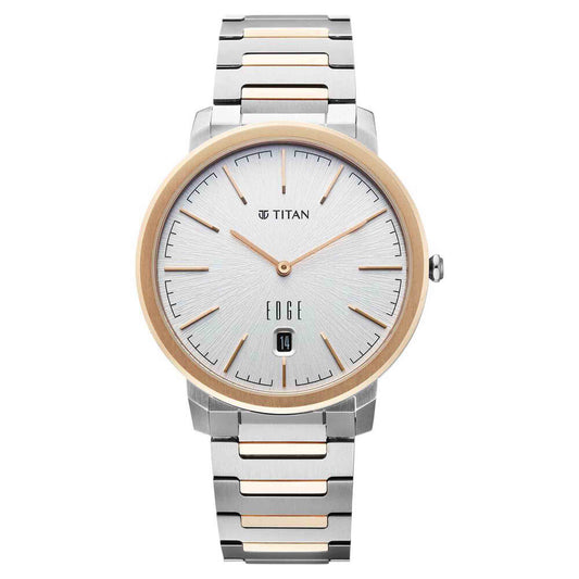 Titan Edge White Dial Two Toned Titanium Strap Analog with Date Watch for Men