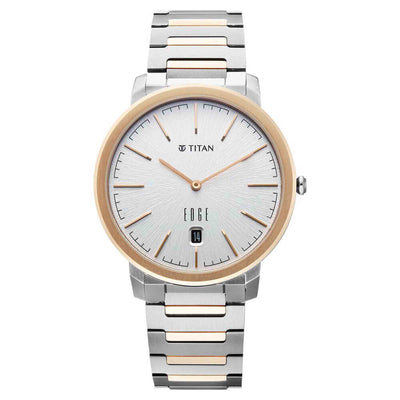 Titan Edge White Dial Two Toned Titanium Strap Analog with Date Watch for Men