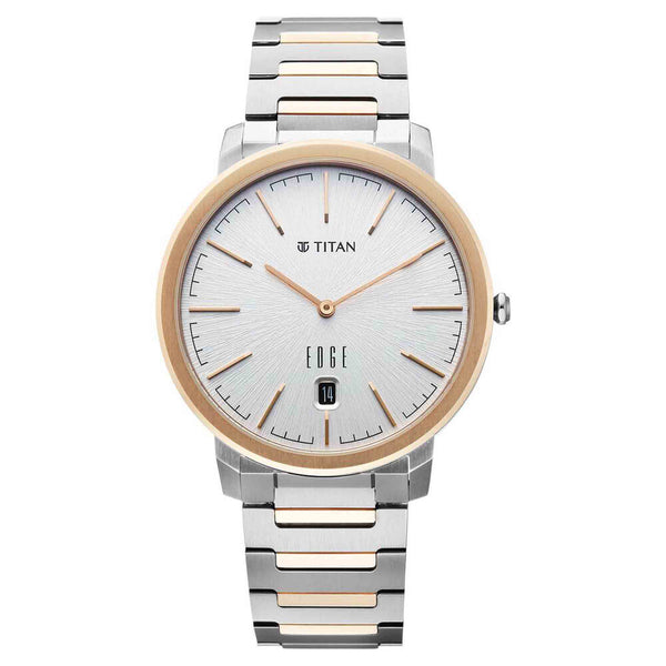 Titan Edge White Dial Two Toned Titanium Strap Analog with Date Watch for Men