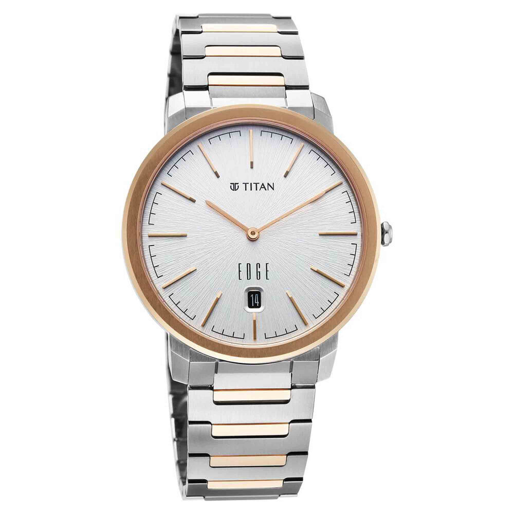 Titan Edge White Dial Two Toned Titanium Strap Analog with Date Watch for Men