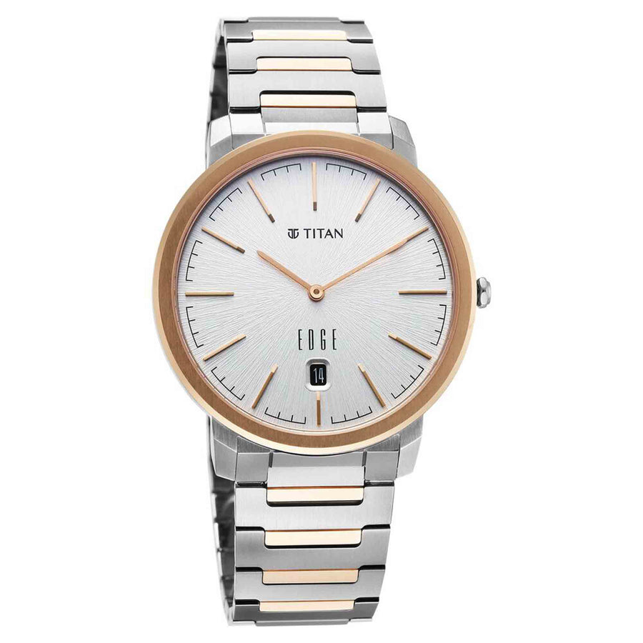 Titan Edge White Dial Two Toned Titanium Strap Analog with Date Watch for Men
