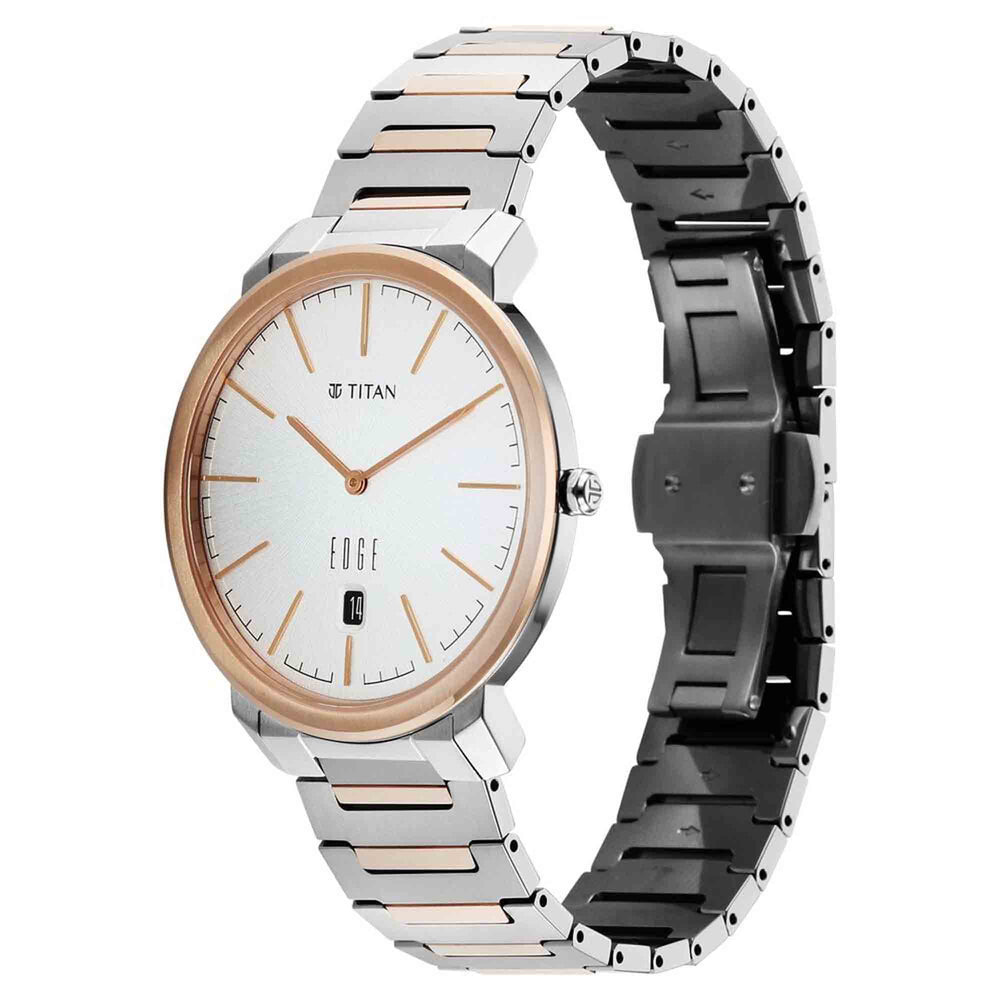 Titan Edge White Dial Two Toned Titanium Strap Analog with Date Watch for Men