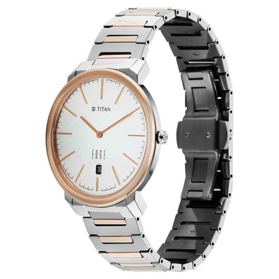 Titan Edge White Dial Two Toned Titanium Strap Analog with Date Watch for Men