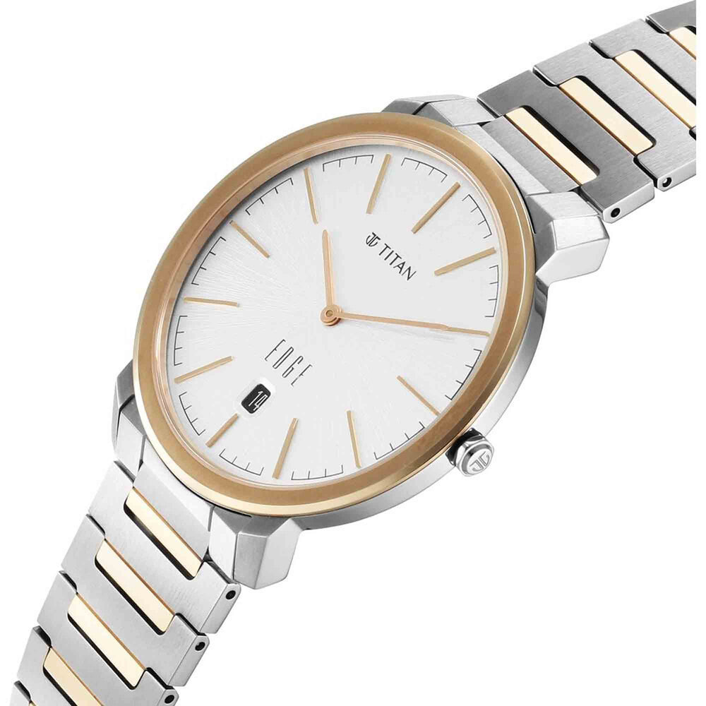 Titan Edge White Dial Two Toned Titanium Strap Analog with Date Watch for Men