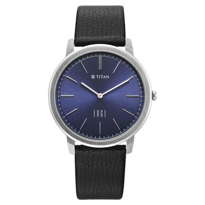 Titan Edge Blue Dial Black Leather Strap Analog Watch For Men