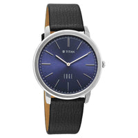 Titan Edge Blue Dial Black Leather Strap Analog Watch For Men
