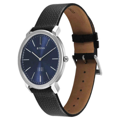 Titan Edge Blue Dial Black Leather Strap Analog Watch For Men
