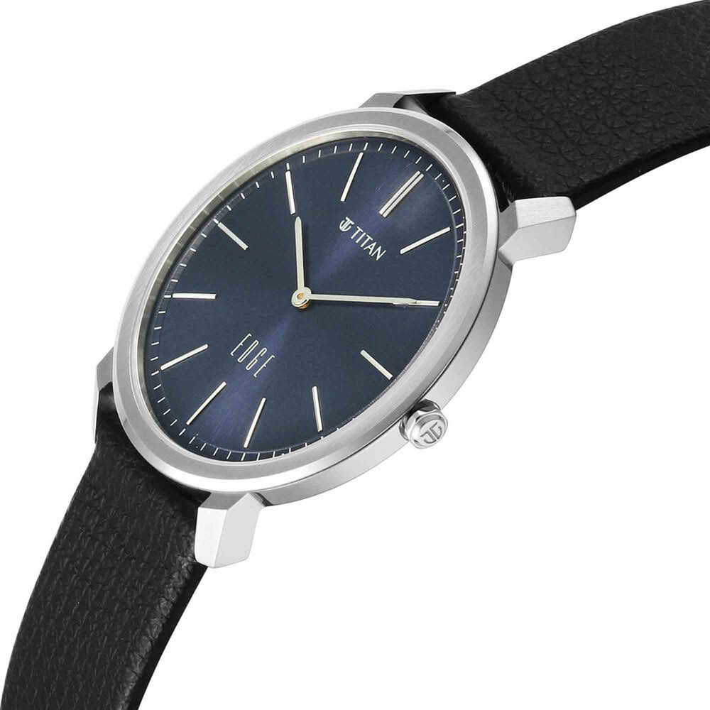 Titan Edge Blue Dial Black Leather Strap Analog Watch For Men
