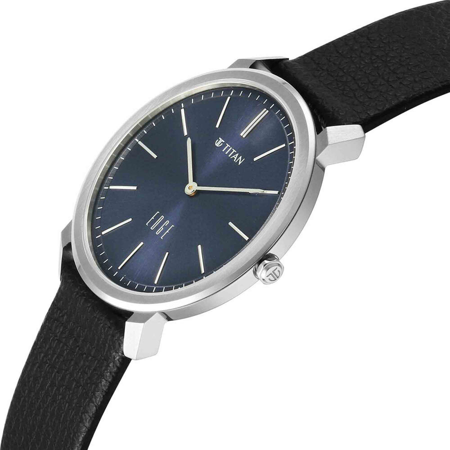 Titan Edge Blue Dial Black Leather Strap Analog Watch For Men