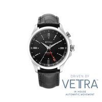 Titan Dualis Black Dial Leather Strap Automatic GMT Watch for Men