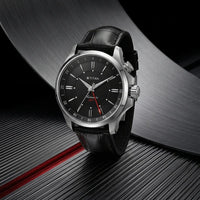 Titan Dualis Black Dial Leather Strap Automatic GMT Watch for Men