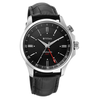Titan Dualis Black Dial Leather Strap Automatic GMT Watch for Men