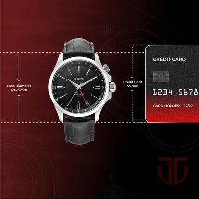 Titan Dualis Black Dial Leather Strap Automatic GMT Watch for Men