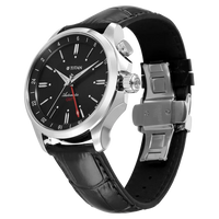 Titan Dualis Black Dial Leather Strap Automatic GMT Watch for Men